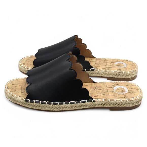 Women S Journee Collection Marjan Espadrille Slide Black Faux Leather - Picture 6 of 8